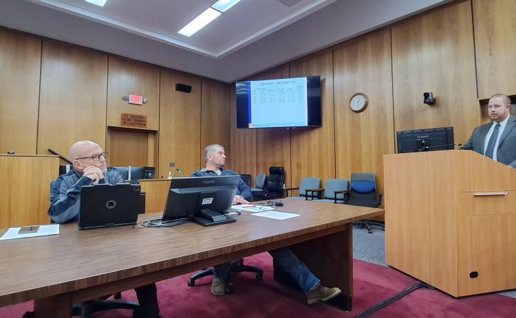 Megan Horn/The Clayton Tribune. Clay Pilgrim with Rushton Certified Public Accountants gives the FY 2023 audit presentation to commissioners Nov. 28.