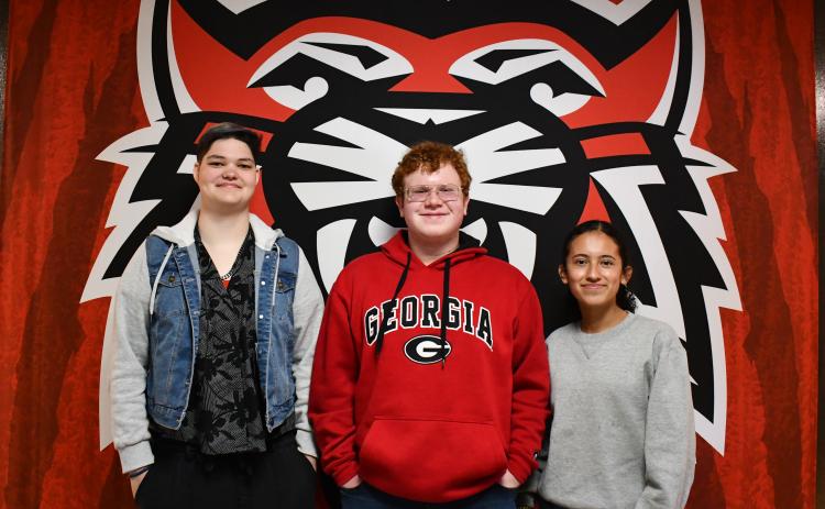 Megan Horn/The Clayton Tribune. RCHS Class of 2024 Valedictorian is Jalyn Fisher, left, Salutatorian is Isaac Craig and Historian is Itzia Vasquez. The top three said they are excited to graduate and  reflected on their time at Rabun County Schools, noting they feel the system prepared them to move on to their postsecondary education goals. 